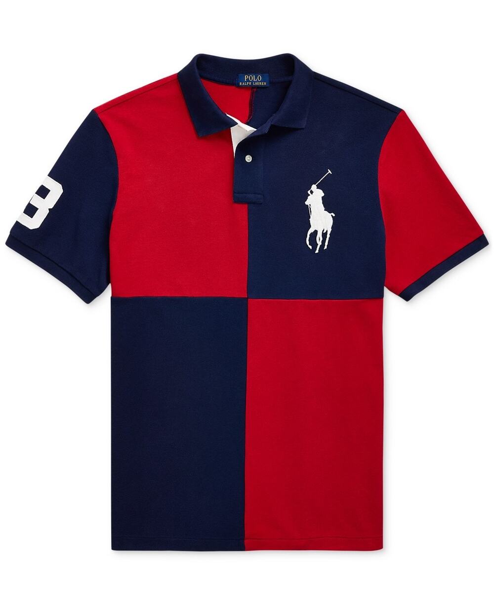 Polo Ralph Lauren Custom Slim Fit Big Pony Mesh Polo Shirt Red/Newport Navy XXL